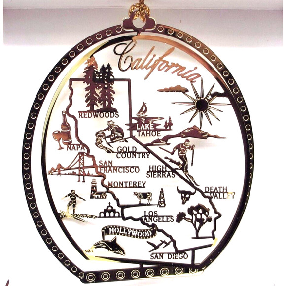 California State Landmarks Brass Ornament Redwoods Napa Lake Tahoe Hollywood - Picture 9 of 9